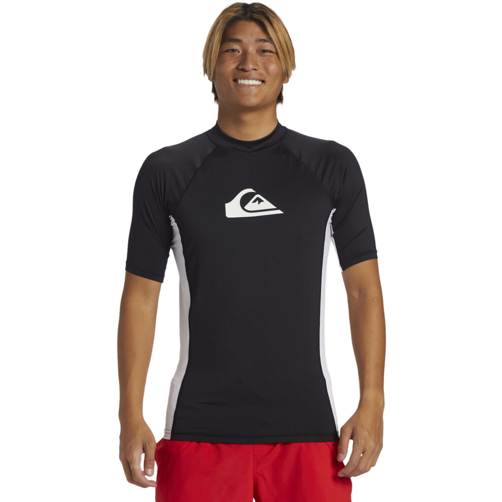 (L, Black) Quiksilver Mens Everyday Short Sleeve UV Protect Surf Surfing Rash Guard Vest