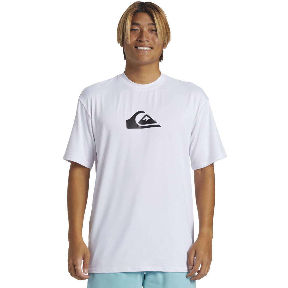 (M, White) Quiksilver Mens Everyday Surf Long Sleeve Crew Neck T-Shirt Top Tee