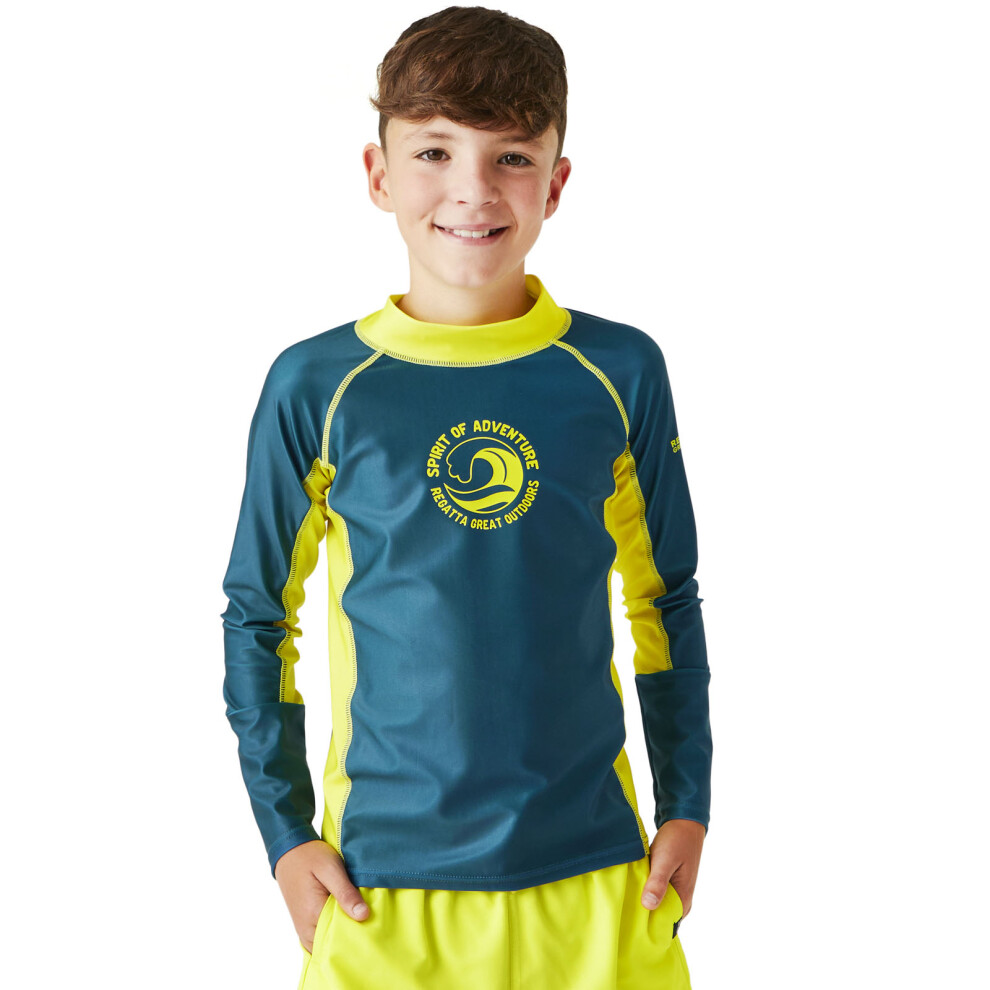 (3-4 Yrs, Moroccan Blue) Regatta Kids Hoku II Long Sleeve UV Protect Swim Surf Rash Vest Guard T-Shirt