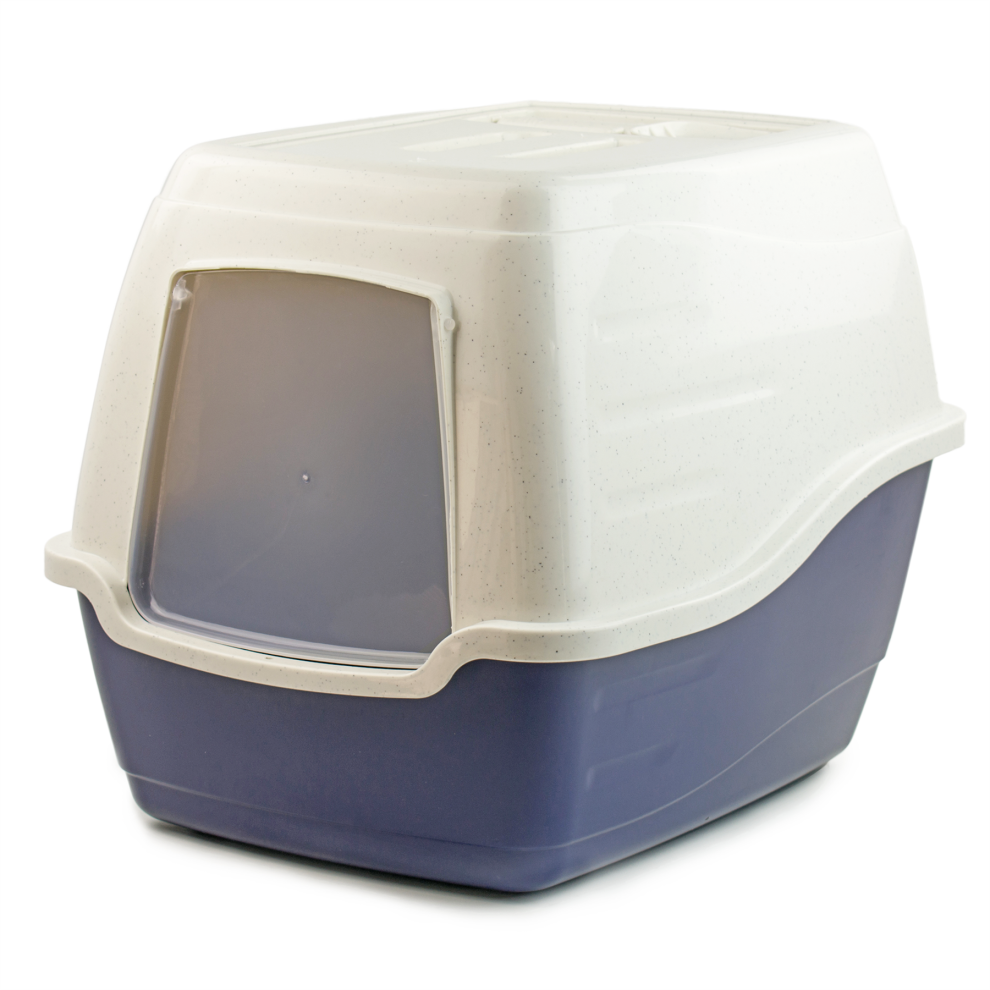 (Blue - Litter Box With Scoop) KCT Large Enclosed Hooded Cat Litter Tray/Pet Loo