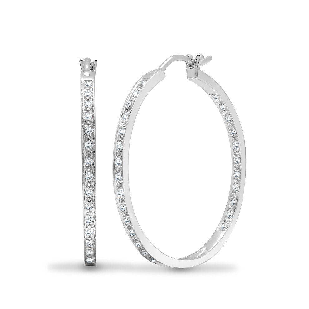 Jewelco London Solid 18ct White Gold Pave Set Round G SI1 0.31ct Diamond Eternity Huggie Hoop Earrings 28mm - 18E441