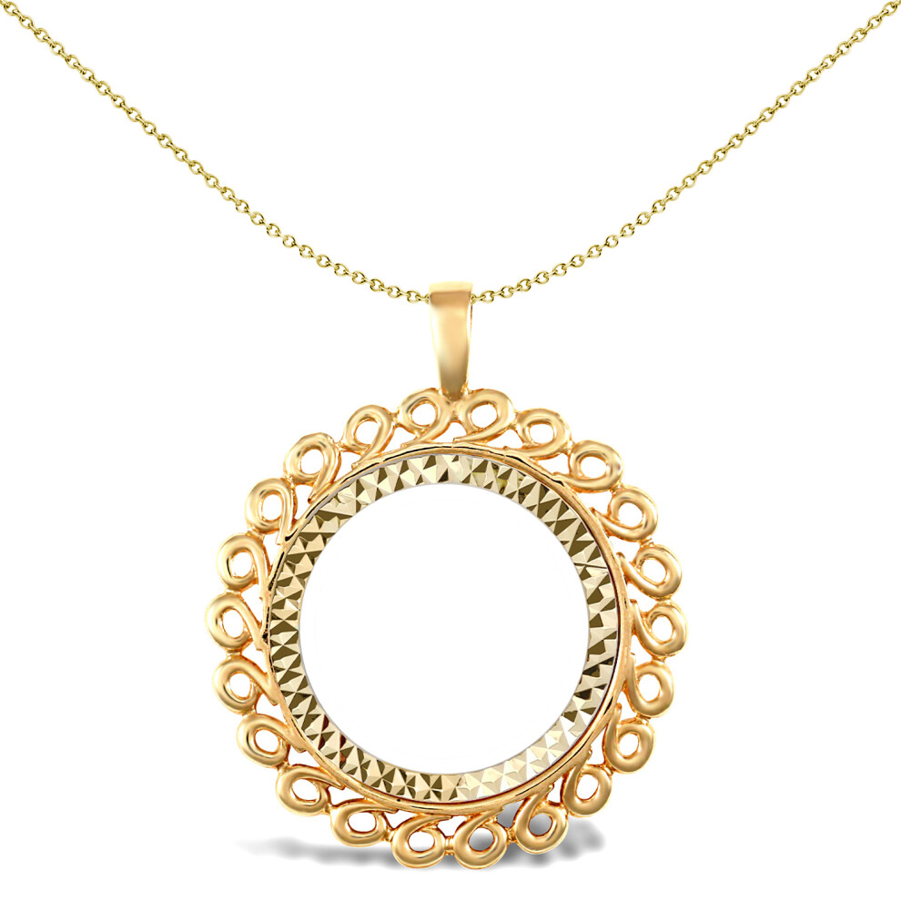 Jewelco London Solid 9ct Yellow Gold Loop Spiral Frame Full Sovereign Coin Mount Pendant - JSP008-F