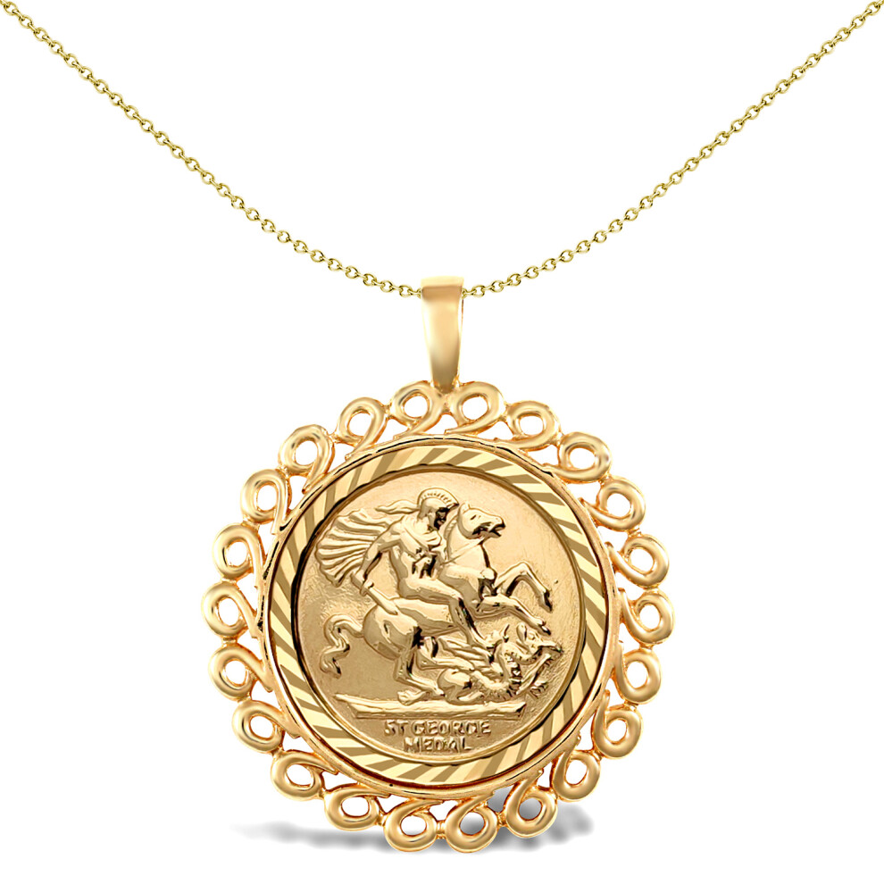 Jewelco London Solid 9ct Gold Loop Spiral Frame St George & Dragon Medallion Pendant (Full Sov Size) - JSP008-F-SG