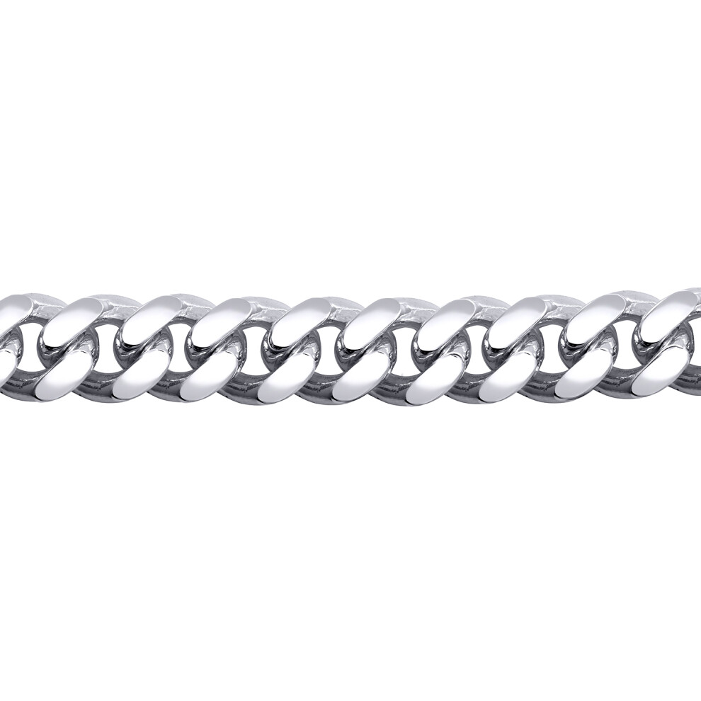 Jewelco London Men's Rhodium Plated Sterling Silver Domed Curb Cuban 9mm Chain Bracelet, 9 inch 23cm - ACN021E-9
