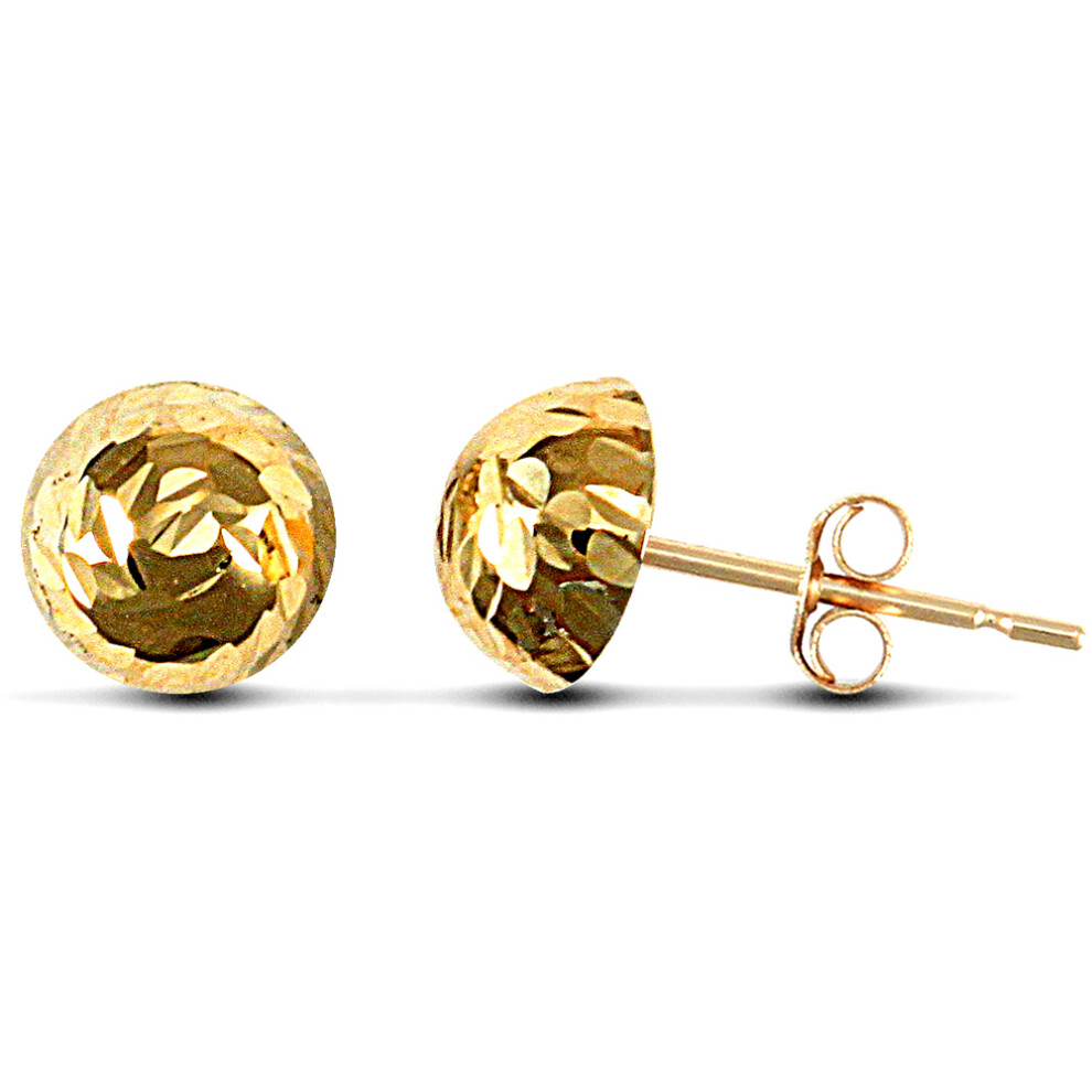 Jewelco London Ladies 9ct Yellow Gold Diamond Cut Half Ball Stud Earrings, 7mm - JES084