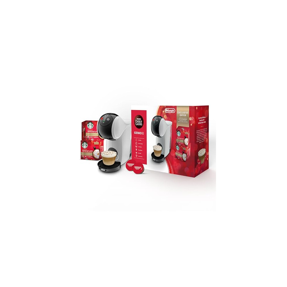 De'Longhi Dolce Gusto EDG226.W Genio S Pod Coffee Machine, Toffee Nut Latte Bundle, 0.8L removable water tank, White