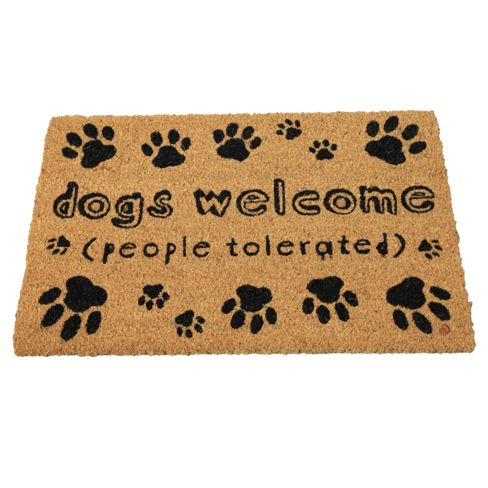 60x40cm Coir Door Mat Dogs Welcome Text Entrance Mat Rug Anti-Slip Dirt Scraper