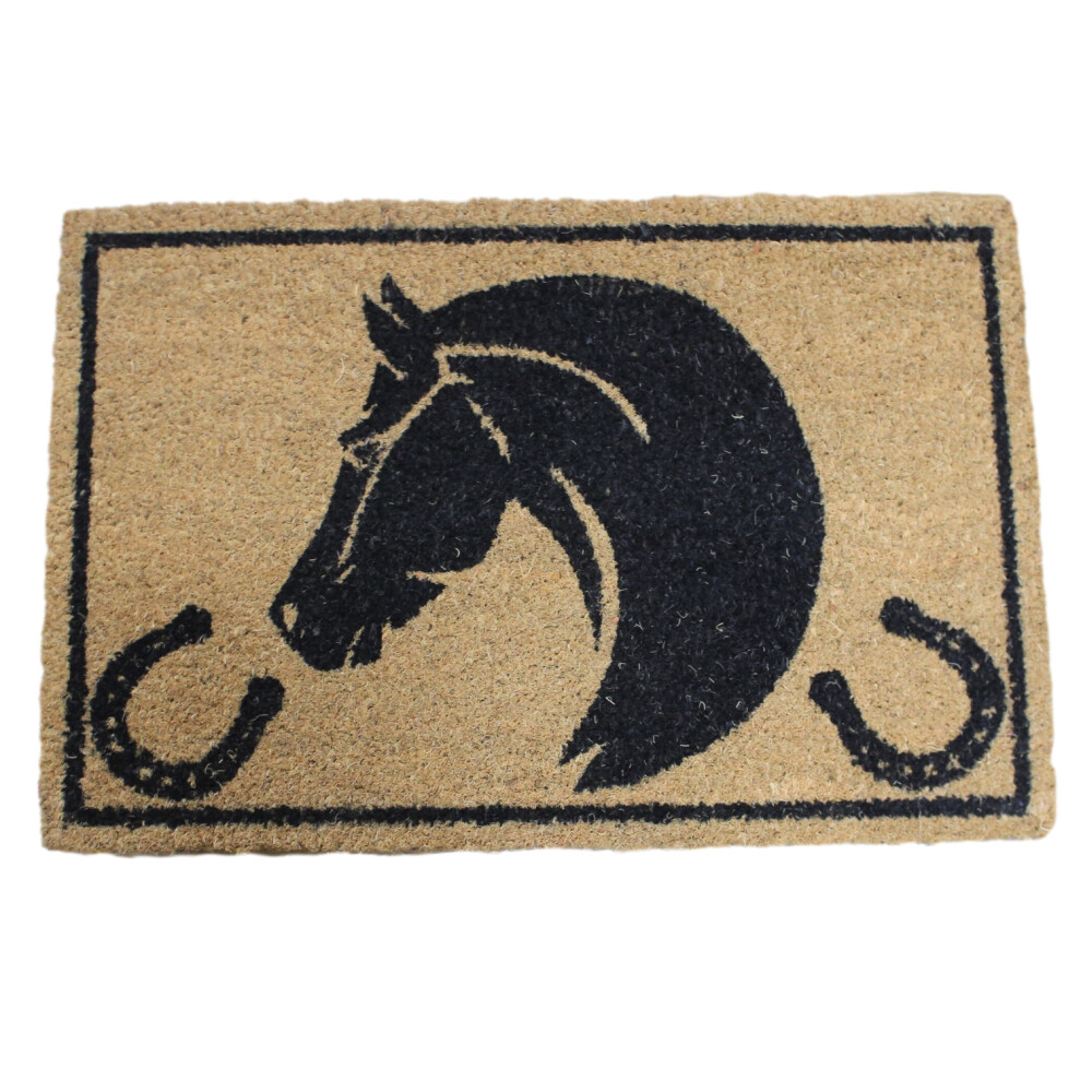 60x40cm Coir Door Mat Horse Head Design Entrance Mat Rug Anti-Slip Dirt Scraper