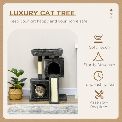 PawHut PawHut Cat Tree 83cm Indoor Cat Scratching Post Kitten Tower, Black 2