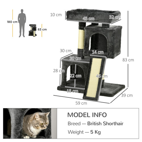 PawHut PawHut Cat Tree 83cm Indoor Cat Scratching Post Kitten Tower, Black 1