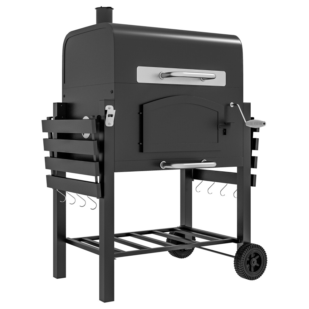 Outsunny Charcoal Grill Bbq Trolley W/ Adjustable Charcoal Height & Thermometer