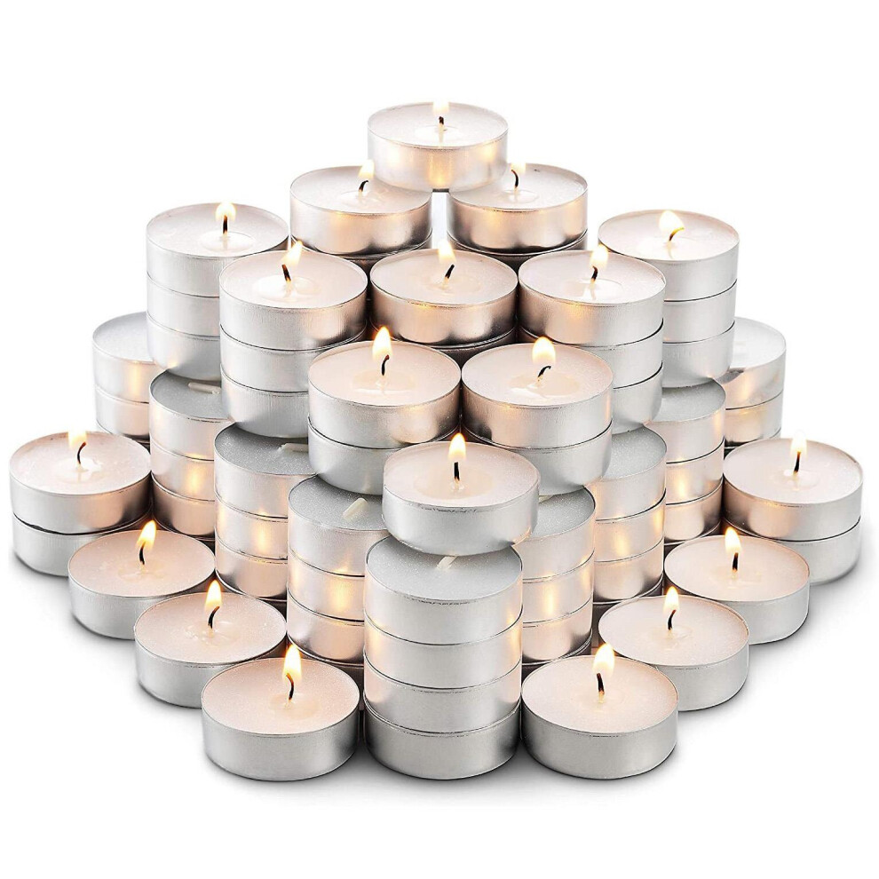 (Quantity) Tea Lights Candles Unscented Tealight 4 Hour Burn Nightlight Pack of 50