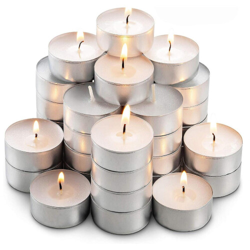 GEEZY GEEZY Tealight Candles 50 Pack Unscented White Small Candle Multipack 4 Hour Burn Time
