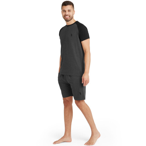 (XL, Charcoal/Black) Snuggaroo Mens Raglan Short Sleeve Crew Neck T-Shirt Shorts PJs Pyjama Set