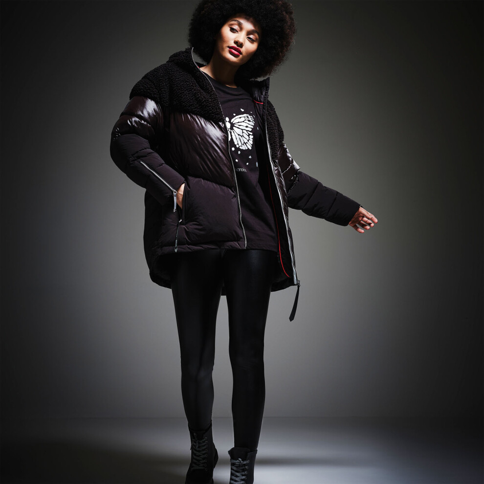 (14, Black) Regatta x Christian Lacroix Sete Baffled Padded Borg Hood Jacket Coat - Black