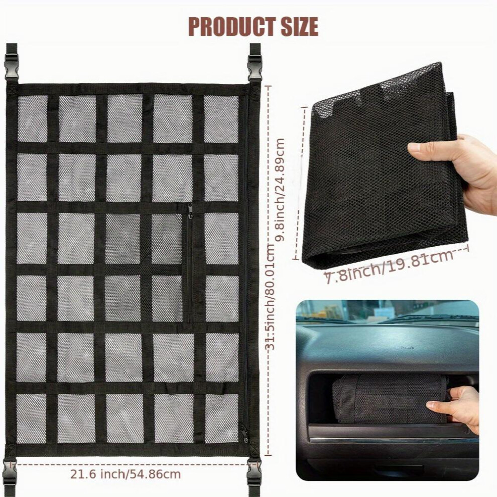 Upgrade Car Ceiling Cargo Net Pocket Strengthen Load Bearing Double Layer Mesh Suv Roof Storage Organizer For Long Trip Camping Interior Accessories 885682446618