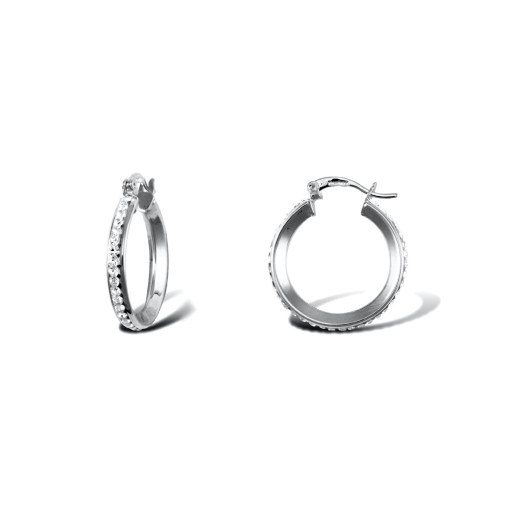 Jewelco London Ladies 9ct White Gold White Round Crystal Eternity 3mm Hoop Earrings 21mm - JER754C
