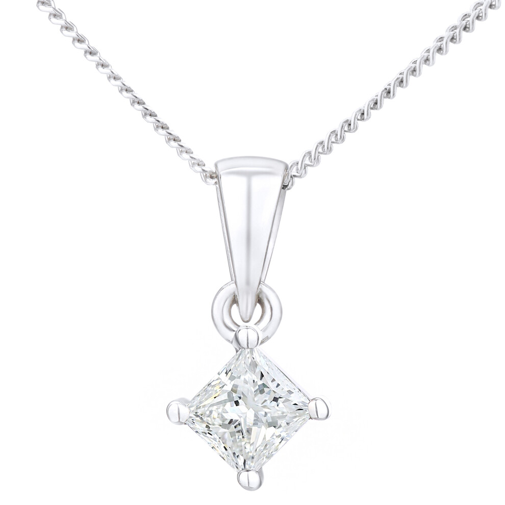 Jewelco London 18ct White Gold Princess 1/3ct Diamond Solitaire Pendant Necklace 18 inch 46cm - PP0AXL4836W18JSI