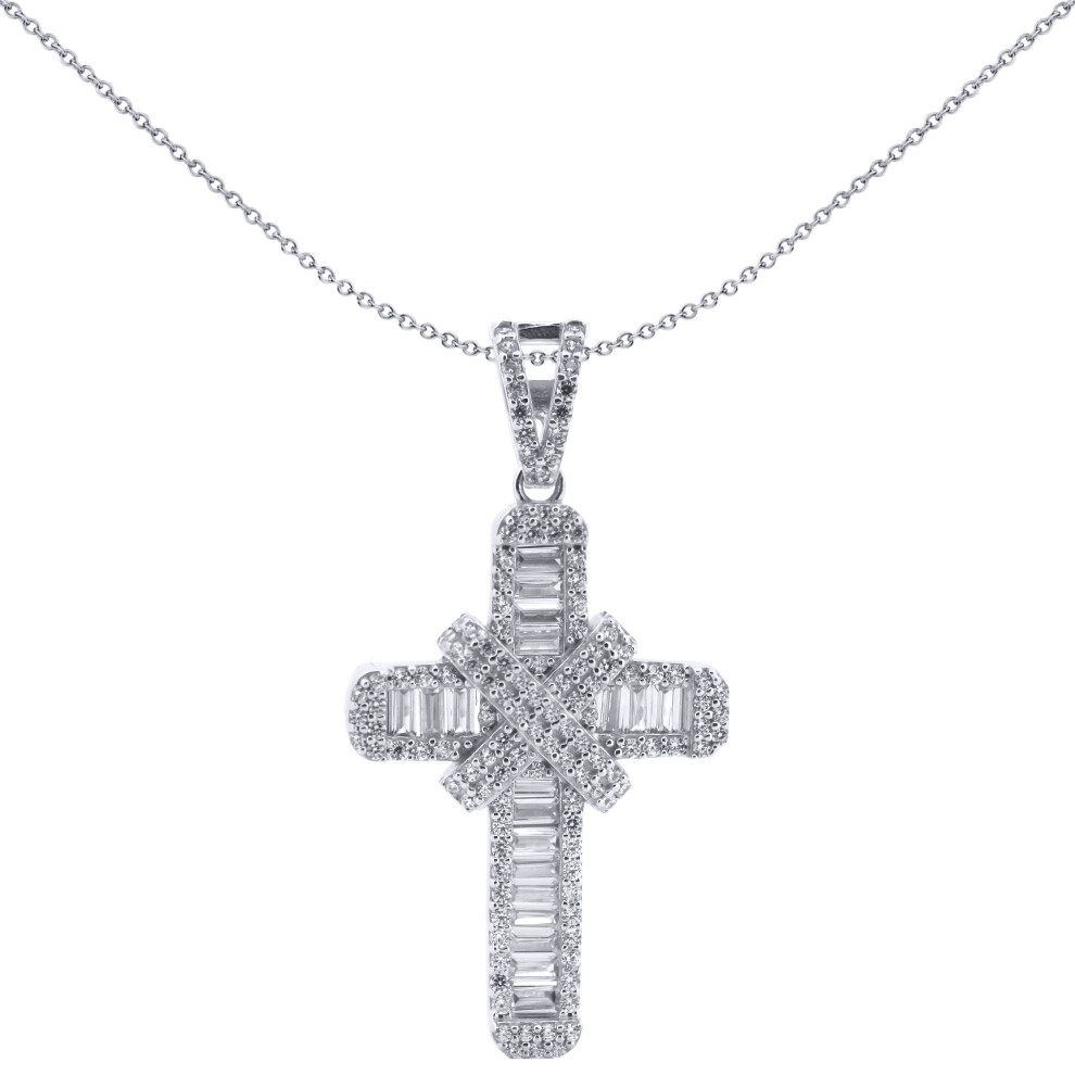 Jewelco London Solid 9ct White Gold Cubic Zirconia X Wrap Shimmering Kiss Cross Pendant - JPX148