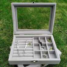 Joyero de cristal de terciopelo Organizador Display Viaje Joyería Cajas Anillos Pendientes Collar Bandeja Display Almacenamiento Caso
