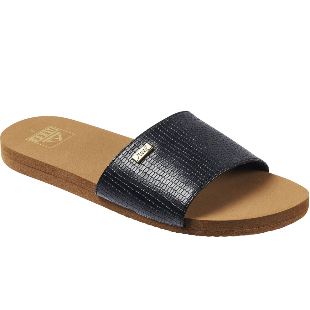(7 UK, Black/Tan) Reef Womens Bliss Nights Slide Summer Beach Sandals Thongs Flip Flops Sliders