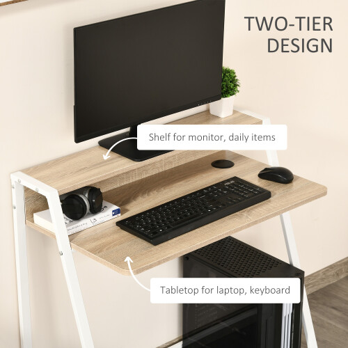Homcom HOMCOM 2-Tier Storage Computer Workstation with Shelf, Metal Frame White 2