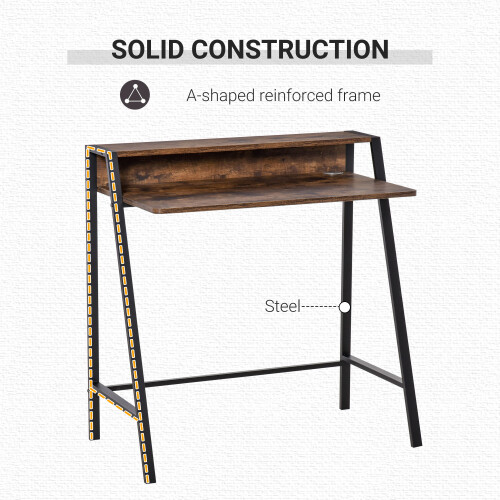 Homcom HOMCOM 2-Tier Storage Computer Workstation Metal Frame Rustic Brown 100cm 2