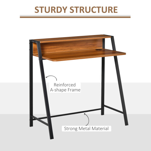 Homcom HOMCOM 2-Tier Storage Computer Workstation with Shelf, Metal Frame Walnut 1