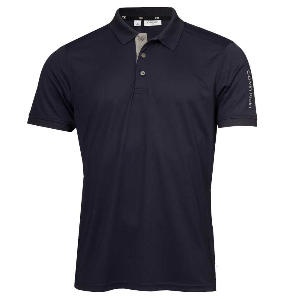 (S, Navy) Calvin Klein Mens 2024 Club Golf Lightweight Breathable Wicking Polo Shirt