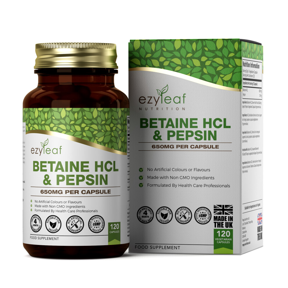 Ezyleaf Nutrition, Betaine HCL with Pepsin, 650mg 120 Veg Capsules