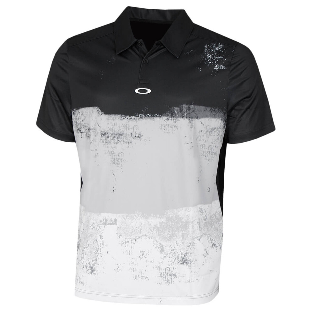 (M, Blackout) Oakley Mens Color Block Shade Short Sleeve Golf Polo Shirt