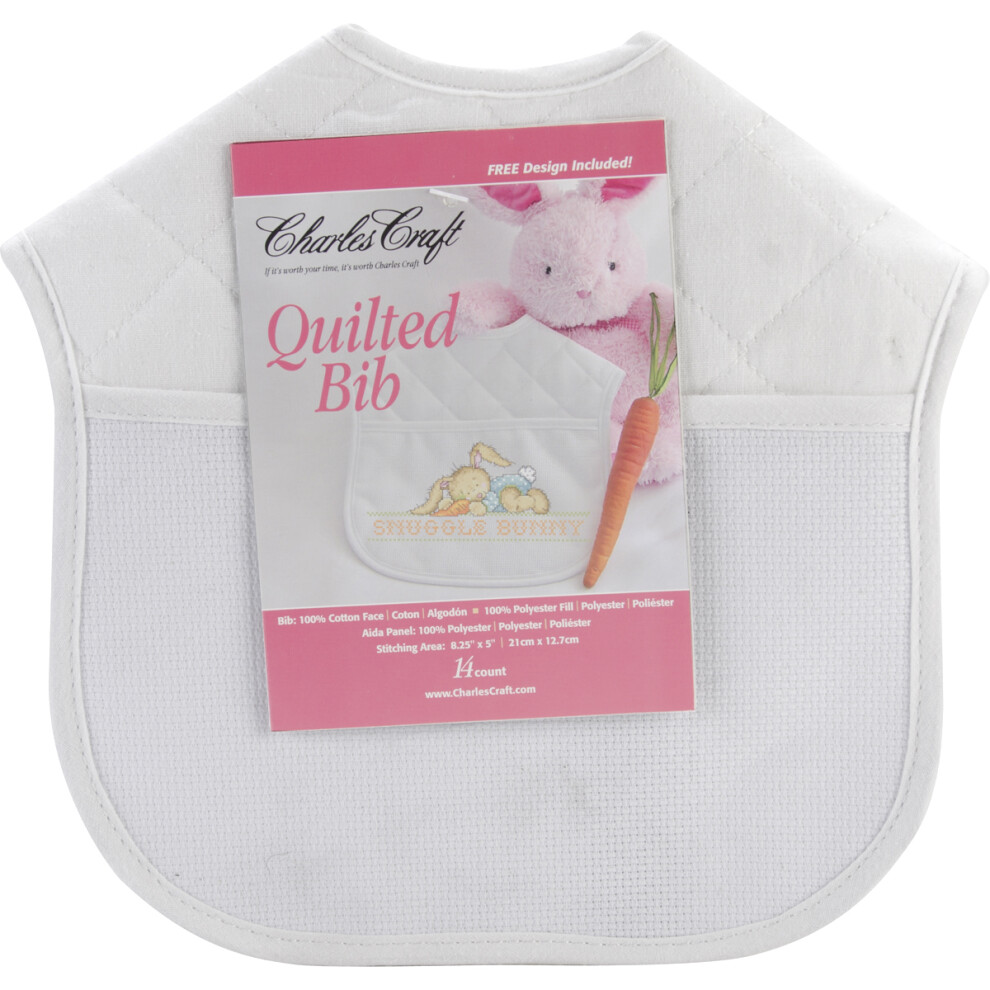 Charles Craft Quilted Baby Bib 14 Count 9"X9"-Solid White BB4992-6750