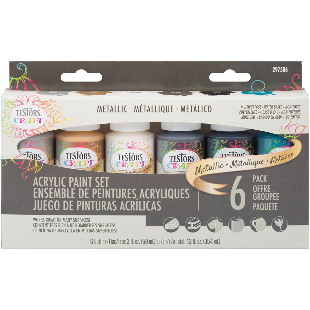 Testors Craft Acrylic Paint Set 6/Pkg-Metallic Jewels 297586