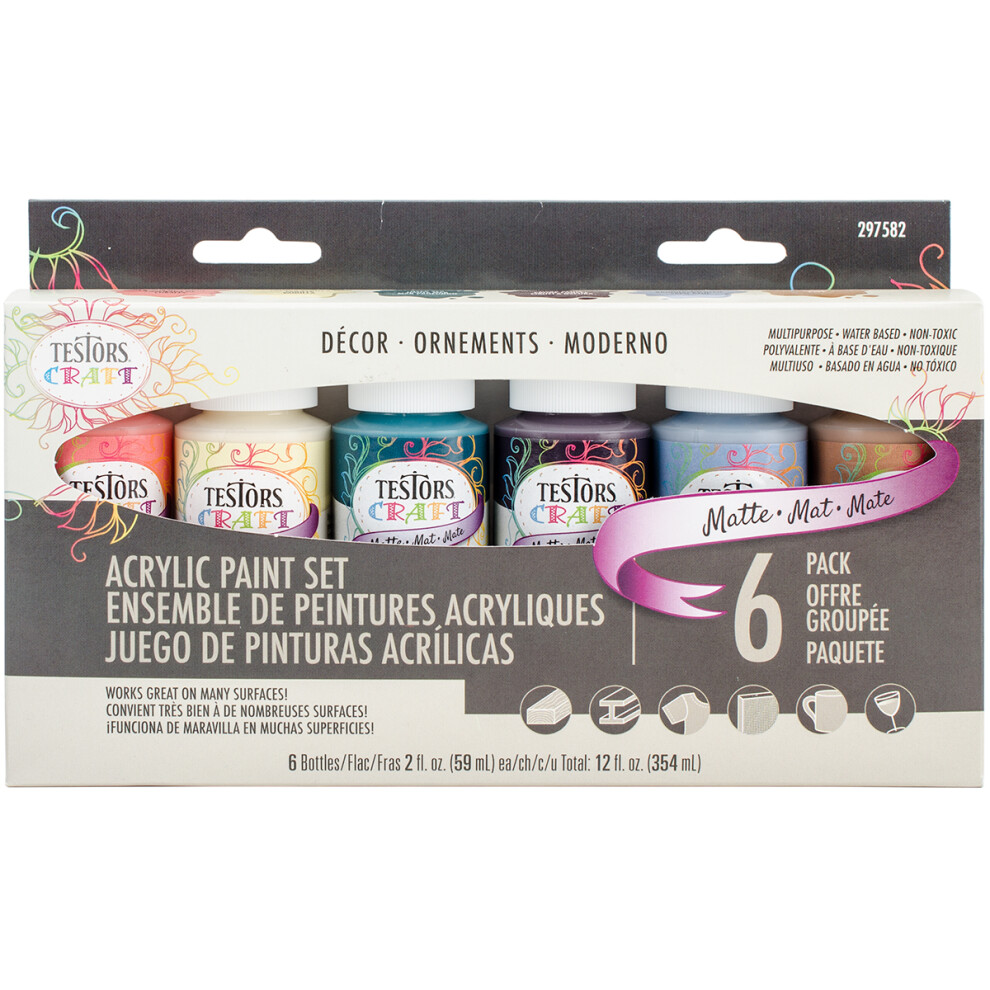 Testors Craft Acrylic Paint Set 6/Pkg-Decor Matte 297582