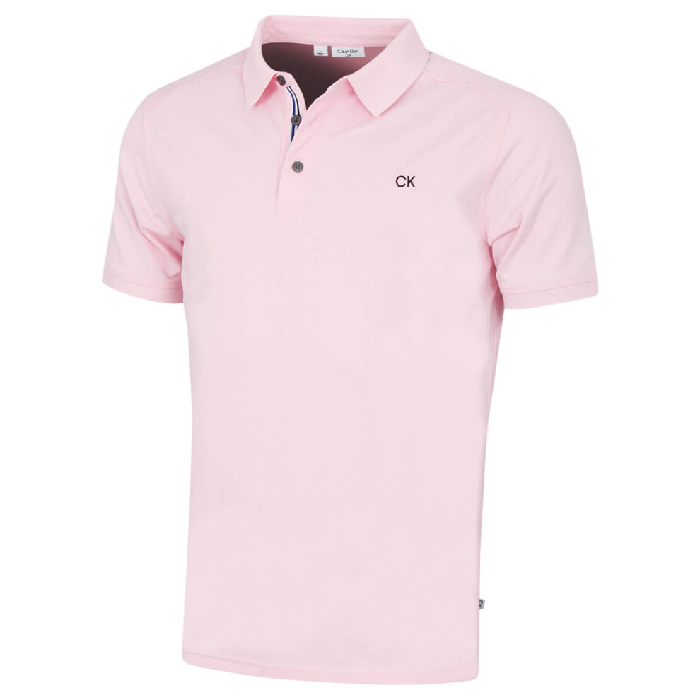 (L, Baby Pink) Calvin Klein Mens Campus Sport Stretch Wicking Golf Polo Shirt