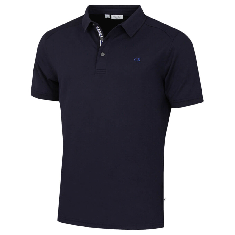 (S, Navy) Calvin Klein Mens Campus Sport Stretch Wicking Golf Polo Shirt