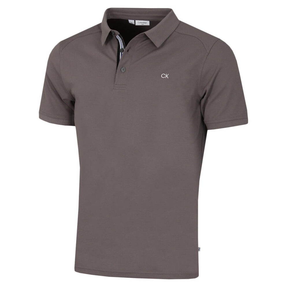 (L, Slate) Calvin Klein Mens Campus Sport Stretch Wicking Golf Polo Shirt