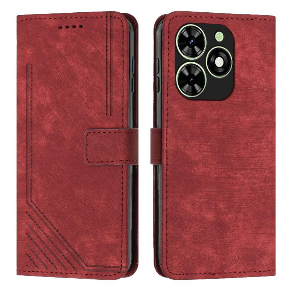 Photos - Case   For Tecno Spark Go /Spark 20C/POP8 PU Leather Card Insertion Side Buckle Full Protection Shockproof Flip Cove 2024(Red)