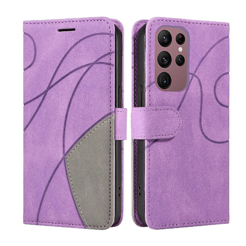 Photos - Case   For Samsung Galaxy S22 Ultra PU Leather Flip Folio  With Card Slot Stand Two-color Stitching Kickstand Pro(Purple)