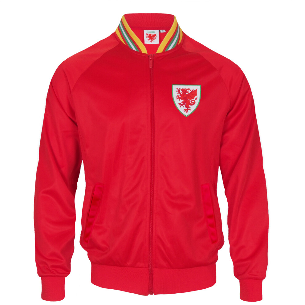 (Red, 3XL) Wales Cymru FAW Official Football Gift Mens Retro Track Top Jacket