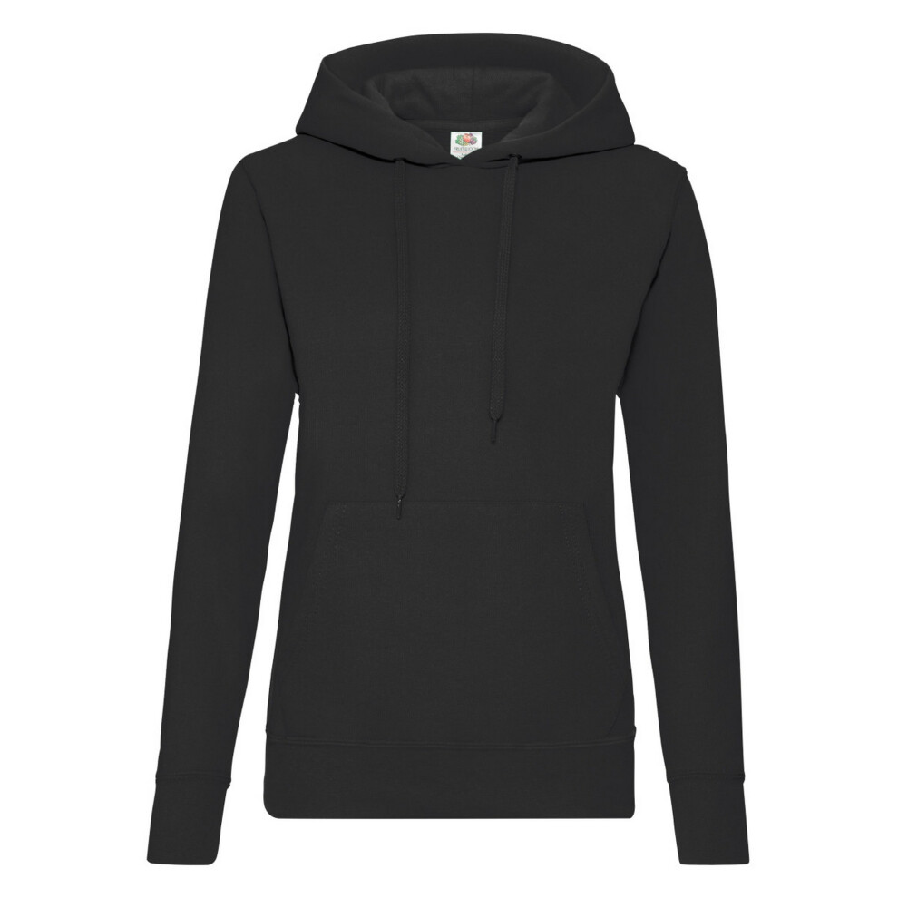 (S, Black) Fruit Of The Loom Ladies Lady Fit Hooded Sweatshirt / Hoodie