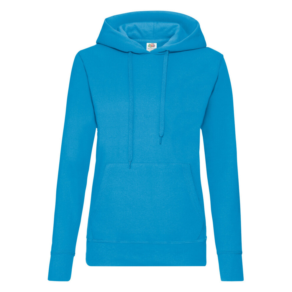 (XS, Azure Blue) Fruit Of The Loom Ladies Lady Fit Hooded Sweatshirt / Hoodie