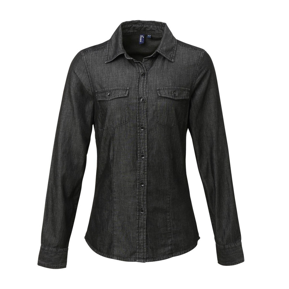 (M, Black Denim) Premier Womens/Ladies Stitch Shirt