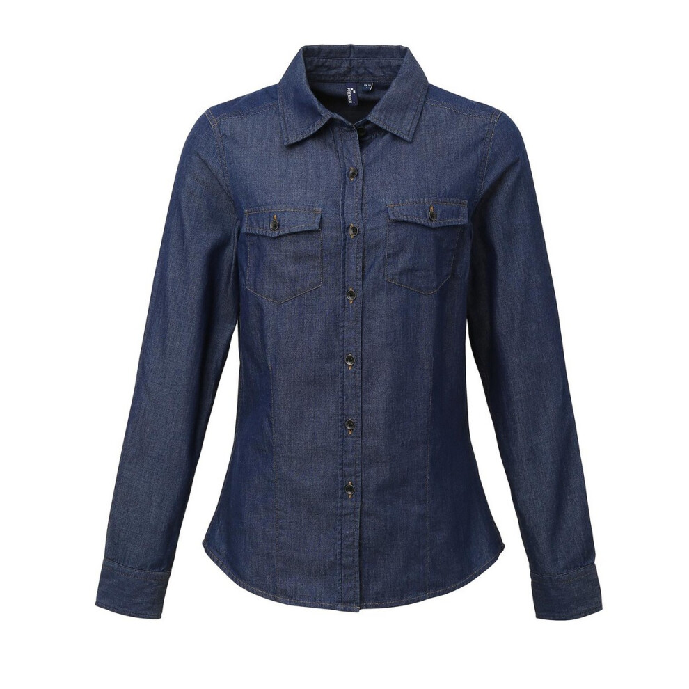 (M, Indigo Denim) Premier Womens/Ladies Stitch Shirt