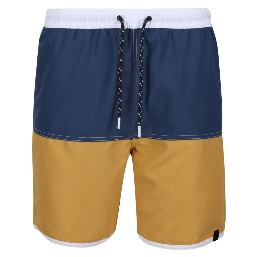 (L, Dark Denim/Gold Straw) Regatta Mens Benicio Swim Shorts