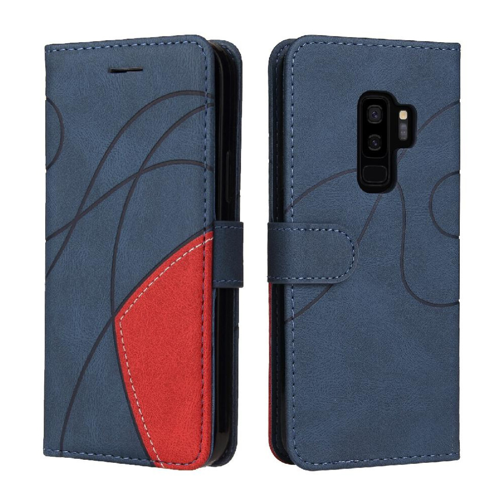 Photos - Case   For Samsung Galaxy S9 Plus Two-color Stitching PU Leather Flip Folio  Kickstand Protective With Card Slot St(Blue)