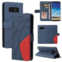 (Blue) Case For Samsung Galaxy Note 8 With Card Slot Stand Two-color Stitching PU Leather Flip Folio Case Kickstand Protective
