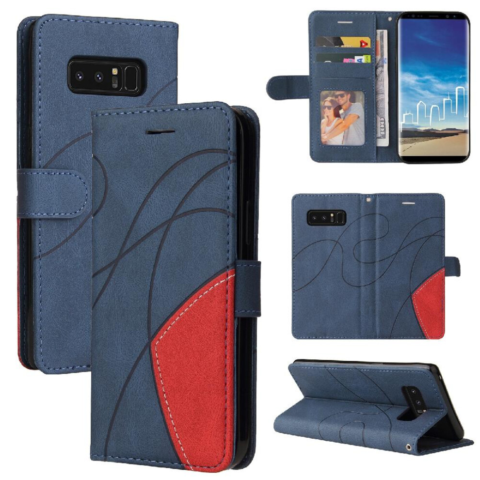 Gangxun (Blue) Case For Samsung Galaxy Note 8 With Card Slot Stand Two-Color Stitching Pu Leather Flip Folio Case Kickstand Protective Blue
