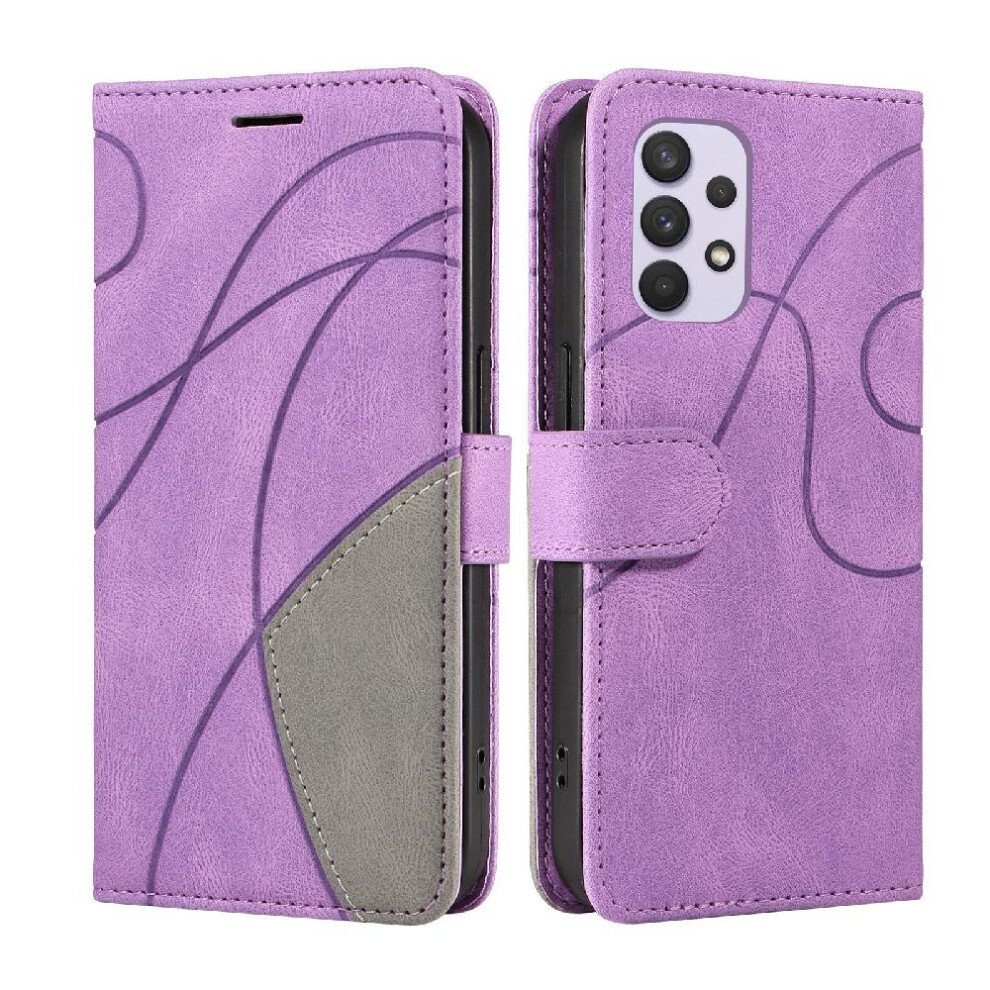 (Purple) Case For Samsung Galaxy A32 4G Kickstand Protective With Card Slot Stand Two-Color Stitching Pu Leather Flip Folio Case Purple 764762566531