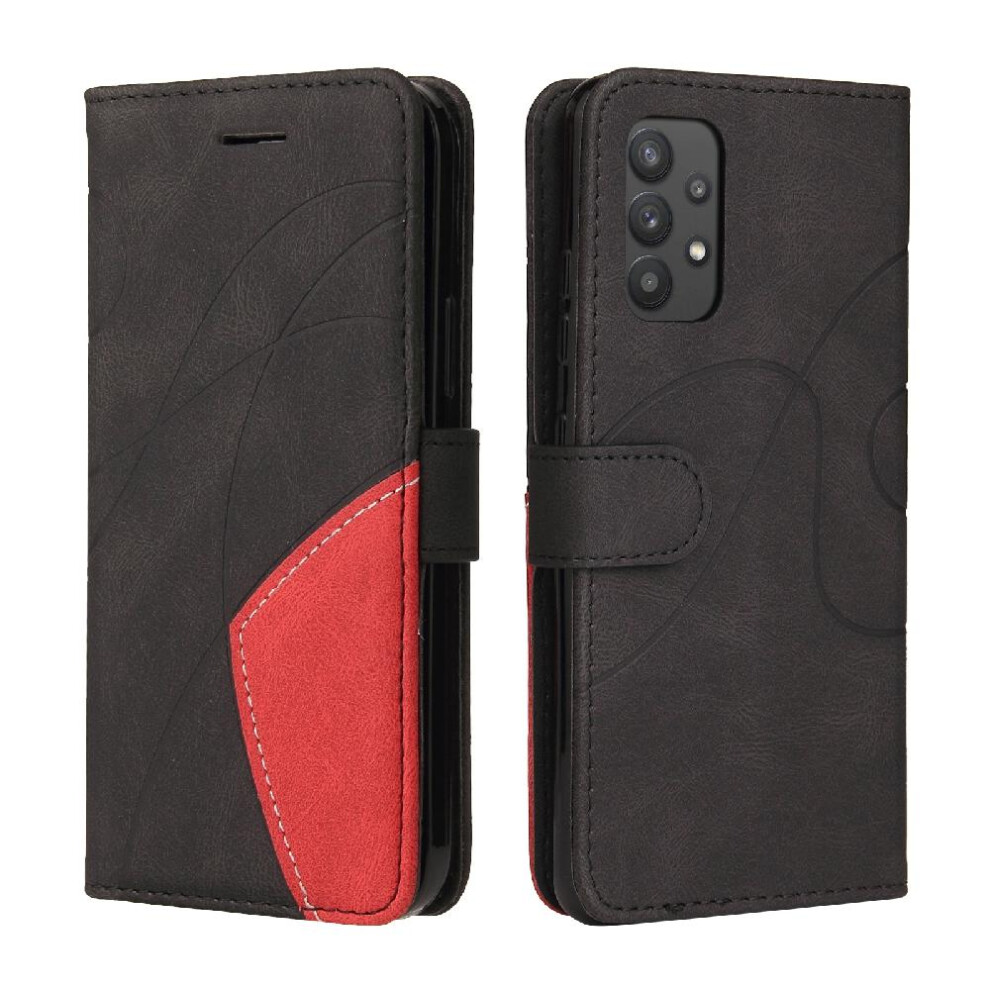 (Black) Case For Samsung Galaxy A32 4G Kickstand Protective With Card Slot Stand Two-Color Stitching Pu Leather Flip Folio Case Black 764762566555